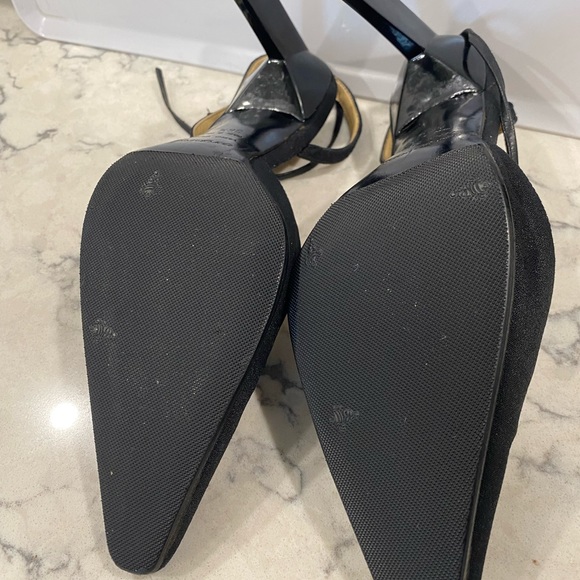 SERGIO ROSSI Black Canvas Ankle-Strap Slingback Heel Pumps Shoes - Picture 6 of 8